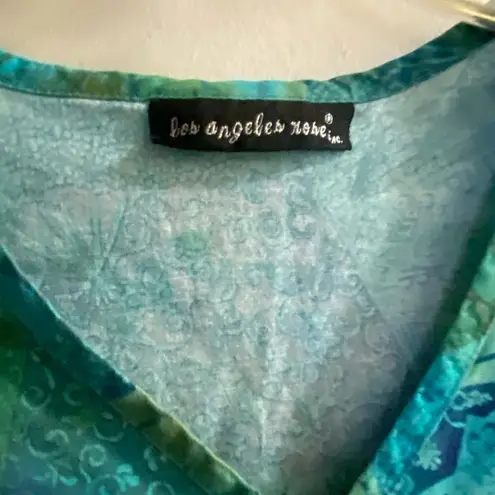 Los Angeles Rose Inc Womens Scrub Smock Top Shirt L Large Blue Green Print