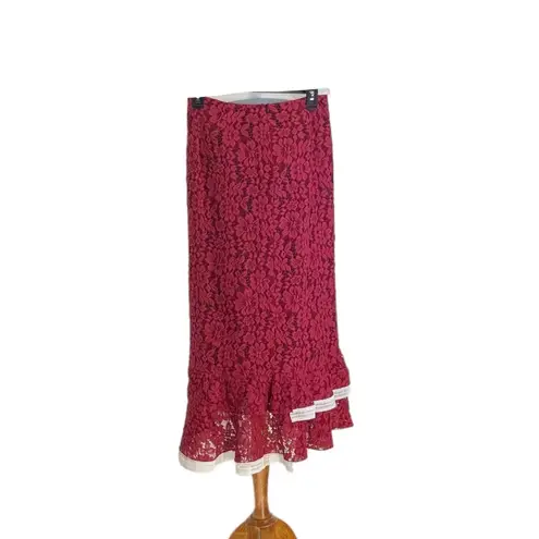 Revolve NBD X  Bazzi Skirt Burgundy Size S Lace Bohemian Cocktail Party Ruffles