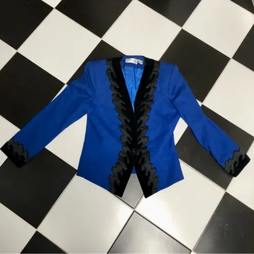 Oleg Cassini Vintage 80s Black Tie Sequin Blazer Beaded Evening Jacket size 12