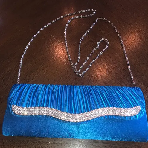 Vintage Blue  & Silver Tone CZ Rhinestone Evening Bag Shoulder Bag Clutch