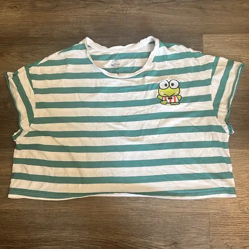 Keroppi Women’s Cropped Green & White Striped Crop T