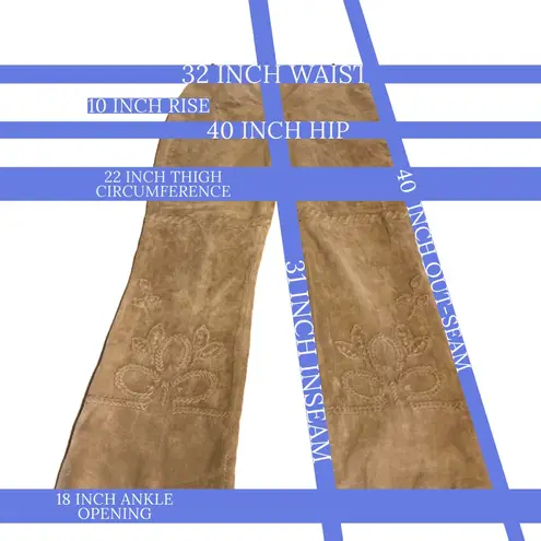 MARGARET GODFREY TAN SUEDE WHIP STITCH W/FLORAL DESIGN FLARE LEG PANTS (10)