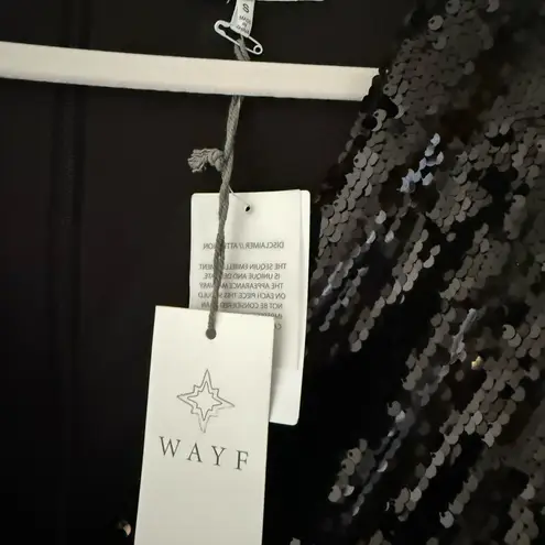 WAYF NEW Carrie Long Sleeve Sequin Minidress Small Black Party Sparkle