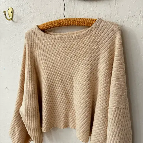 Free People  Sweater XS Cream Pink I Can't Wait Cropped Boxy Oversized Textured