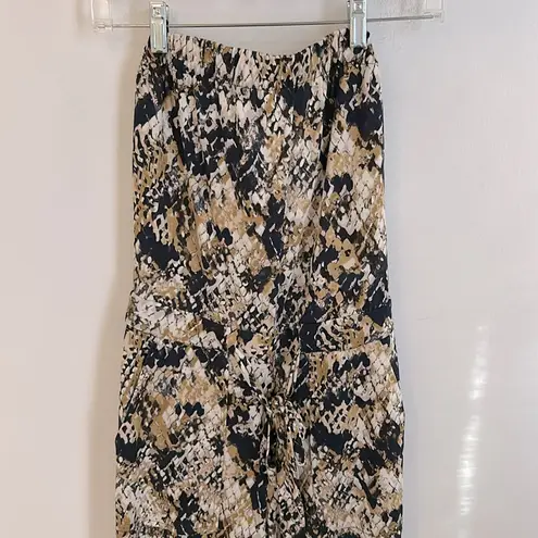 Diane Von Furstenberg DVF Ani Silk Animal Print Strapless Wide Leg Jumpsuit