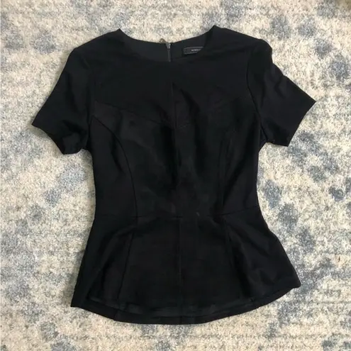 BCBG MAXAZRIA black peplum suede blouse top size XXS