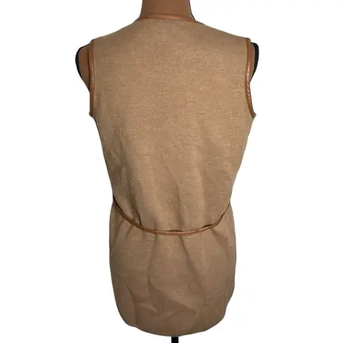 J. McLaughlin  tan leather tipped Italian extra fine merino wool sweater vest XS