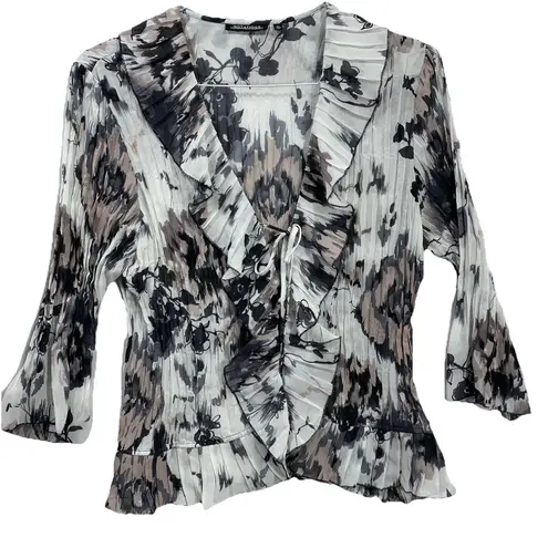 Notations Womens Black White Button 3/4 Sleeve Top Shirt Blouse Sz XL