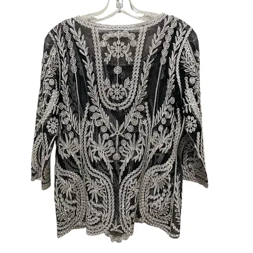 Ultra Pink Lace Sheer Embroidered Top Black Size Medium