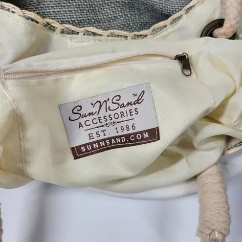 Sun n Sand Woven Tote 18"x17" Large Gray Tan Beach Pool Shoulder Bag Summer Gray