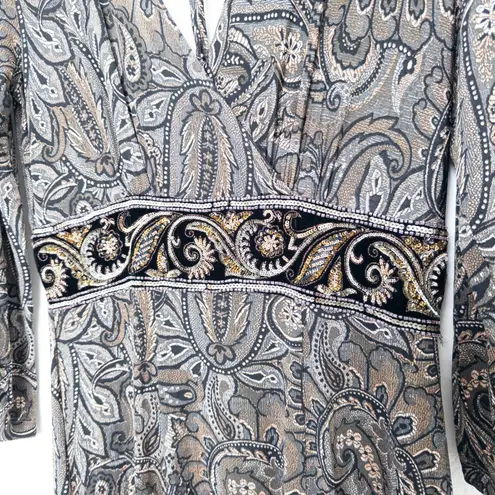 Karen Kane Womens Dress Size L Brown Paisley Midi Boho Whimsigoth Witch Beaded