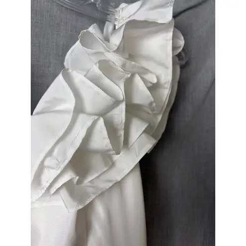 Vintage Handmade Prairie Bridal Dress Ruffle Neck Satin Lace Bows Costume M/L White Size 6