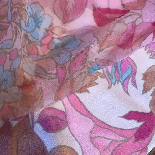 Lady Mendel Knits of Distinction Floral Shear Overlay Caftan Mumu Pink Size L