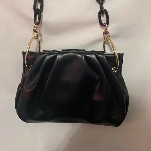 THE HOUSE OF WANT Elegant Black Chain Strap Bag GOLD LOOPS PLASTIC BLAC LOOPS