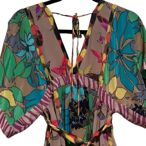 Rebecca Taylor  SILK BOHO FLORAL BUTTERFLY MULTI COLORFUL PRINT KIMONO VNECK TOP