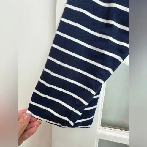 Lands' End Lands’ End Cotton Above Knee Length Robe Deep Sea Navy Stripe Plus Size 1X - 2X