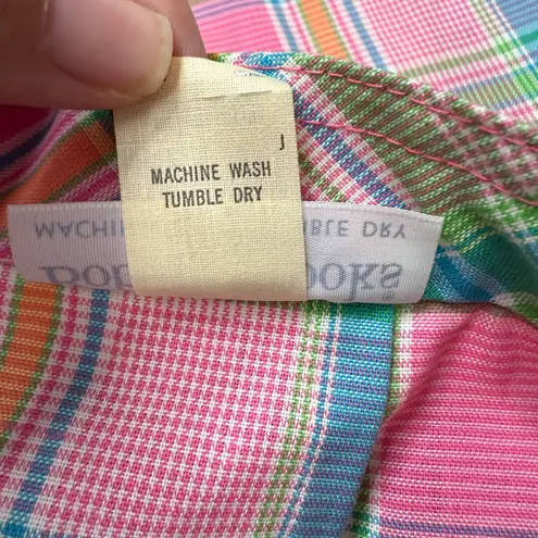 Vintage Womens Bobbie Brooks Plaid Shorts Size S Pink Green 70s High Waist Butto