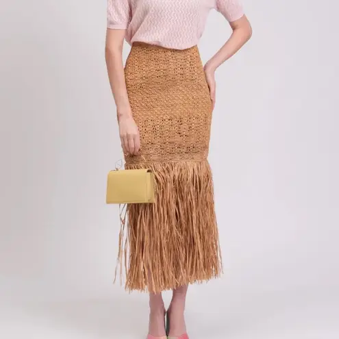 $400 Made by a Woman Crochet Raffia Skirt Tan