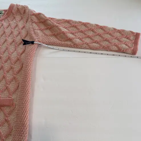 Aran Crafts Coral Merino Wool Button Up Cardigan Cable Sweater Size MEDIUM