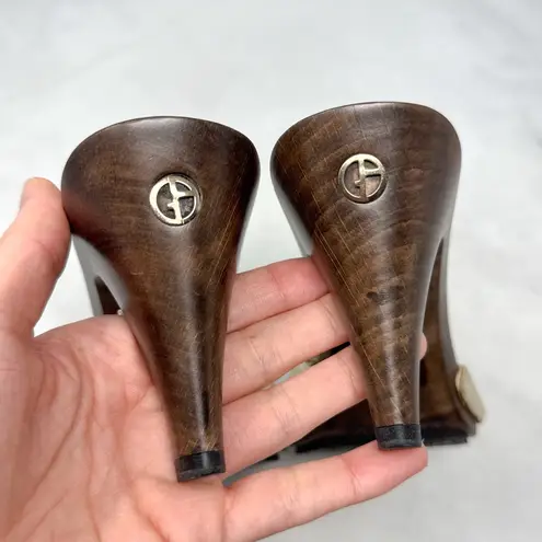 Giorgio Armani NEW Y2K Vintage Leather Wooden Knot Platform Mule Sandal Heels 37