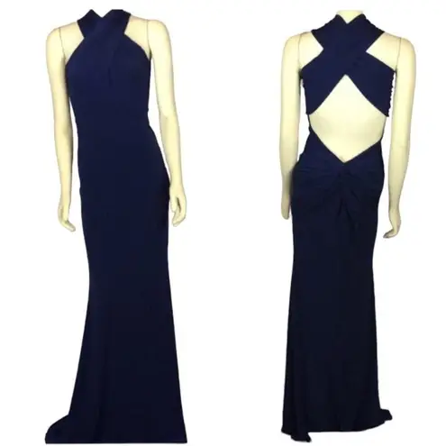 AG STUDIO Navy halter neck cutout back maxi dress size small Blue