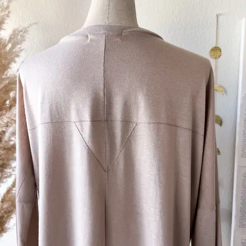 ANGL Taupe Henley Half Button Up Scoop Neck Long Sleeve Top