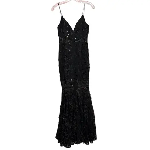 L’ATISE by Amy Black Sequin Lace Mermaid Evening Gown Dress Women’s. Size Small