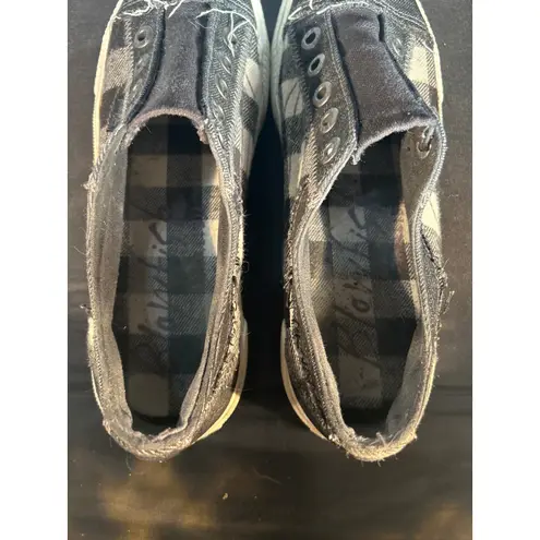 Blowfish Malibu Slip On Sneaker Denim Plaid Canvas Comfort Casual Shoes Gray Size 8.5