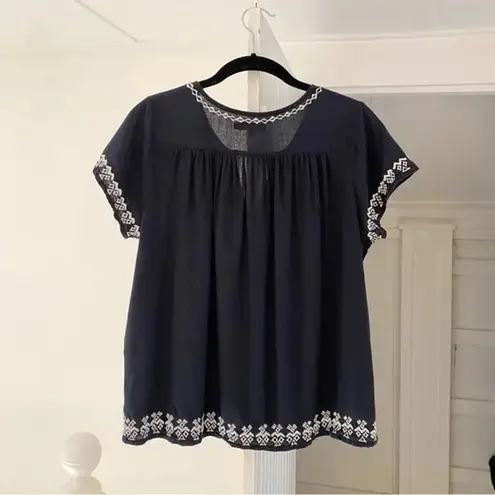 Pink Chicken New York Embroidered Cotton Blouse Black Size S