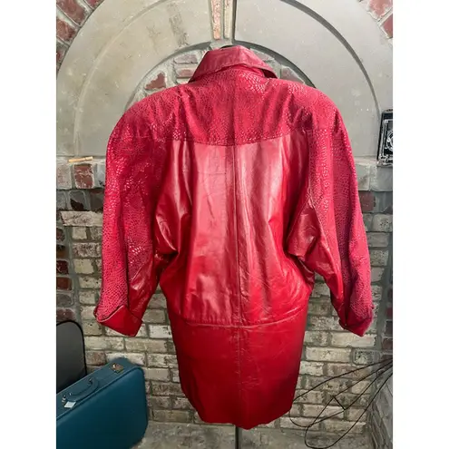 leather Jacket oversized snakeskin suede red shoulder pads Size XL