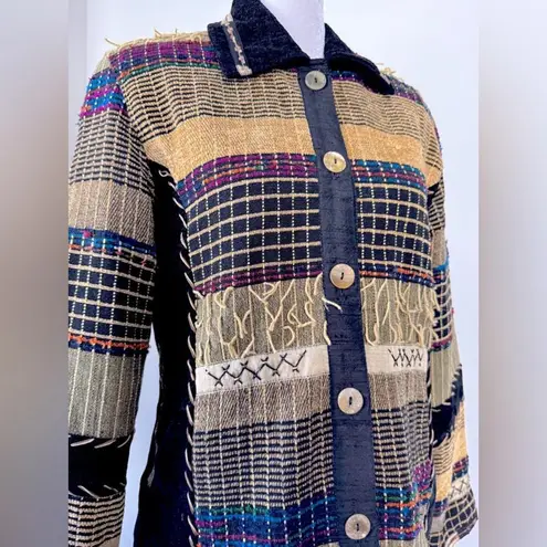 Vintage ‘90s Yak Magik Silk Blend Multicolored Collared Jacket Made in Nepal Brown Size XS