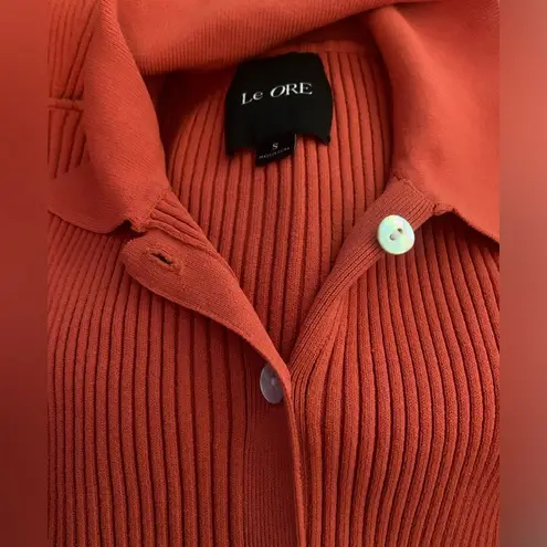 LE ORE BANDIER NEW Orange Ribbed Knit Rimini Button Down Cardigan Sweater Top