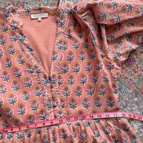 Marea Colette Coral Multi Floral Short Puff Sleeves Cottagecore Midi Dress Large Pink