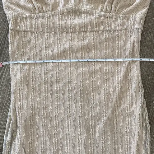 Y2k vintage midi sleeveless dress mesh overlay beige neutral ruffle hem Tan Size M