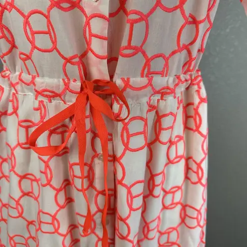 Vilagallo Womens Tired Midi Shirt Dress Size 42 / 8 White Orange Geo Embroidered