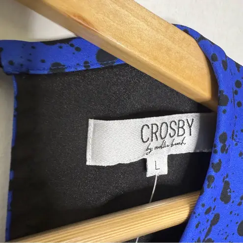 CROSBY by Mollie Burch Blue Black Splatter Print Tiered Midi Dress Size Large