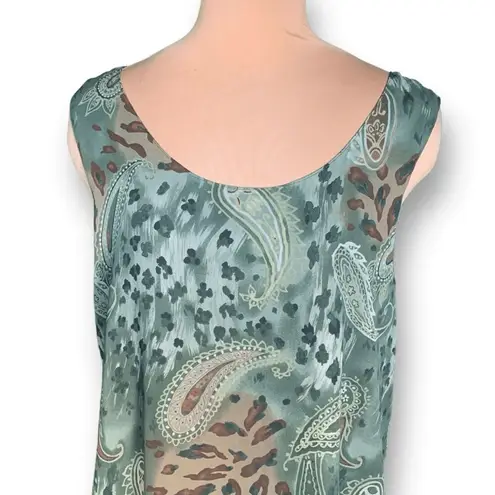 Vintage 90s Dress Green Floral Paisley Animal Print Sleeveless Grunge Maxi XL