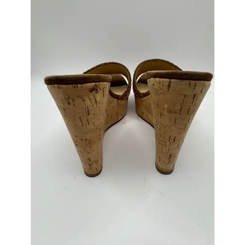 Veronica Beard Shoes Women 8 Brown Dali Cork Wedge Sandals Woven Platform Slide