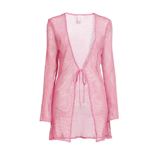 No Boundaries  Womens Pink Tie Front Side Slit Mesh Swim Cover Up Sz XXL-XXXL