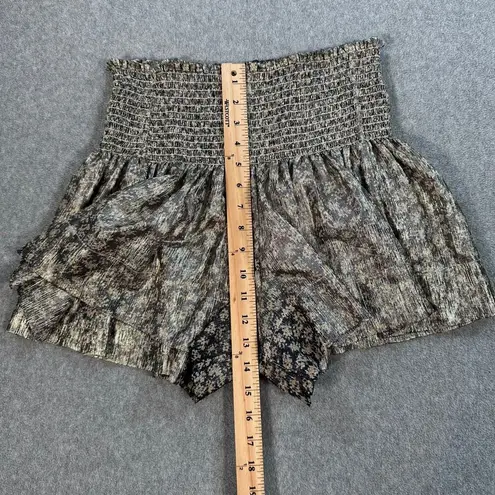 Koch Metallic Erica Skirt Shorts Women's X-Small Smocked Waist Black Gold Floral