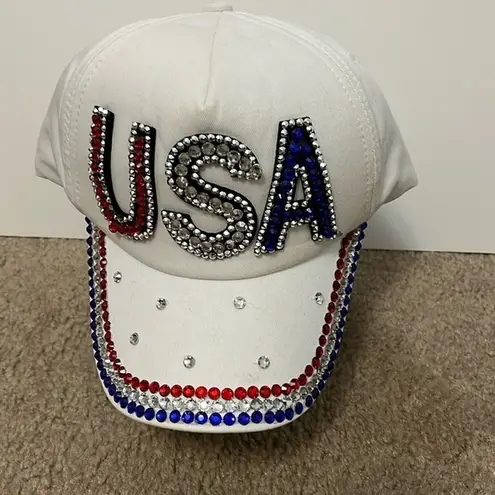 Vintage studded sequin statement patriotic red white blue USA logo baseball hat