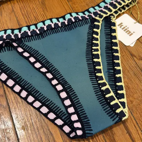 kiini NWT Flor Teal multi Crocheted Swimsuit bikini swim set size L specks