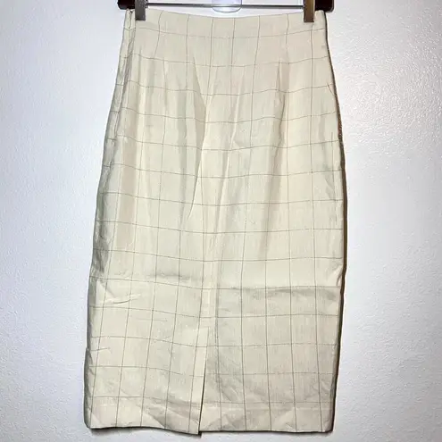 Ralph Lauren  Purple Label Pencil Skirt High Waisted Plaid Zip Slip Cream 26" 2