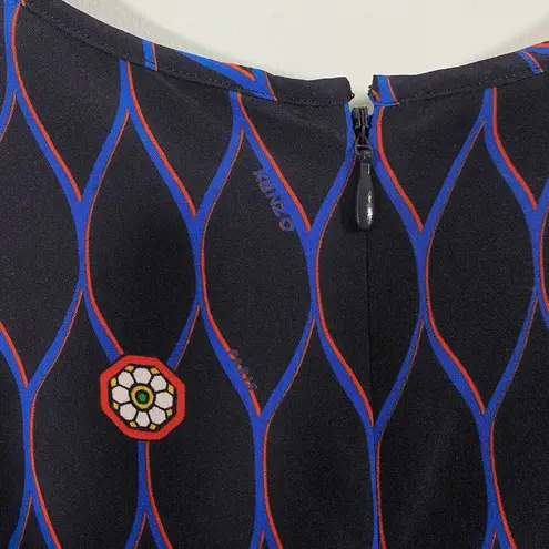 Kenzo x H&M Women's Abstract Print 100% Silk Ruffle Cap Sleeve Blouse Size 2