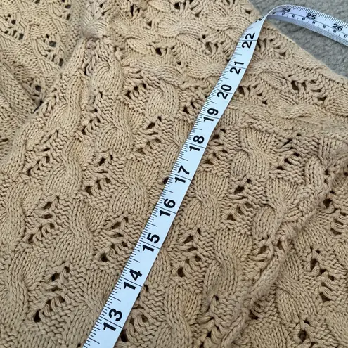 Womens Grannycore Cable Knit Fisherman Vneck Sweater Size 2 Chunky Tan button Size L
