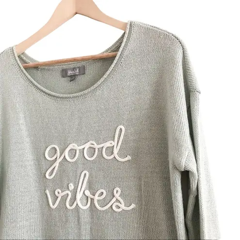 Marled Knit Sweater Good Vibes Sweater Scoop Neck Seafoam Green Size L
