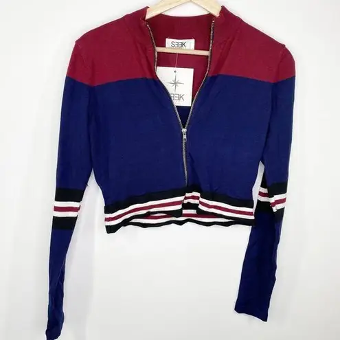 LF  Seek The Label Burgundy Navy Black Crop Jacket Women's Size Medium M NWT