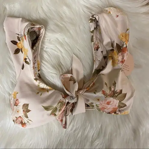 Power 2 the Flower Pale Pink Floral Raquel Bikini Swim Top Size XS