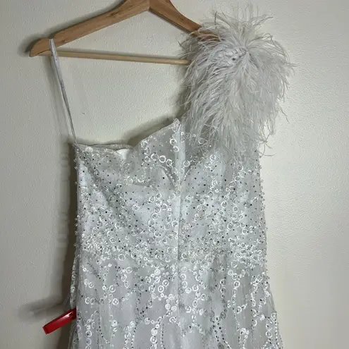 Mac Duggal EMBELLISHED ONE SHOULDER A LINE GOWN wedding pageant white dress 12