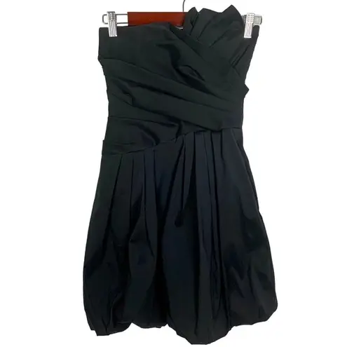 Betsy and Adam Taffeta Strapless Pleated 6 Mini Cocktail Dress Bubble Hem Black